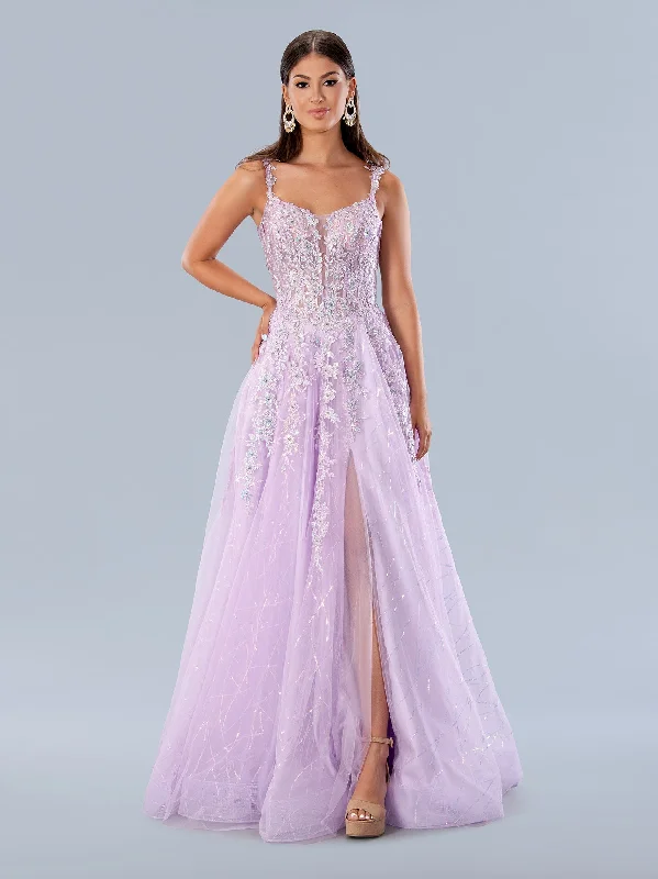 Stella Couture 24199 Size 6 Lilac Long A Line Sheer lace Corset Prom Dress Maxi Slit Sequin Formal Gown Pink Sequin Dress