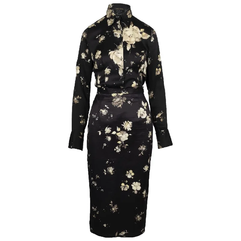 Vivienne Westwood Black Flower Printed Skirt And Top Suit Single Button Blazer