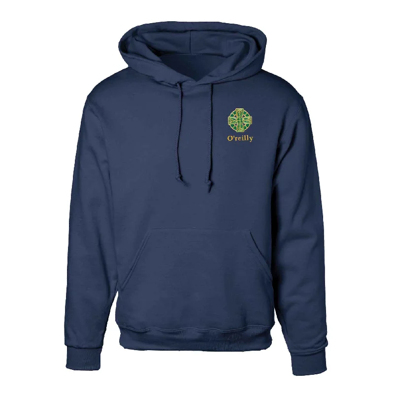 Celtic Cross Embroidered Personalized Hoodie- Navy Sporty Hoodie Sweatshirt