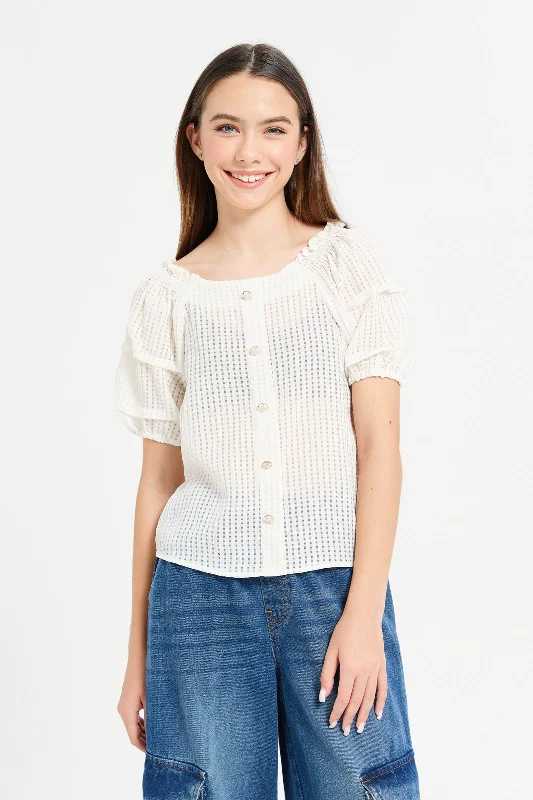 Senior Girls Ivory Textured Blouse