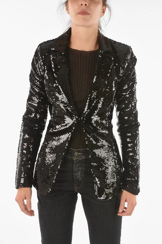 Philipp Plein Couture All-Over Flip Over Sequined Anastasye Slim Fit Blaze M Standard Size Stylish Women’s Blazers