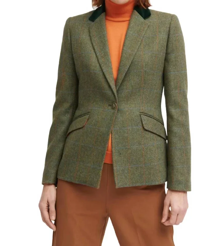 Almeria Tweed Blazer In Green Casual Office Blazer