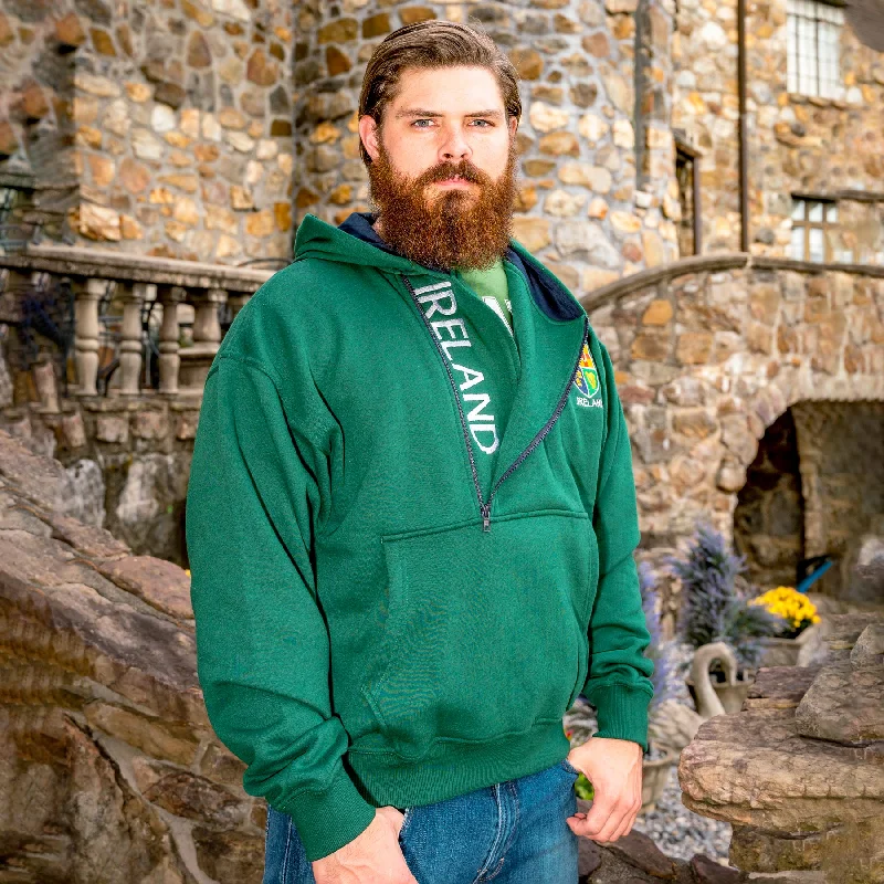 Ireland Half Zip Hoodie, Green Hoodie Sweatshirt Fashion