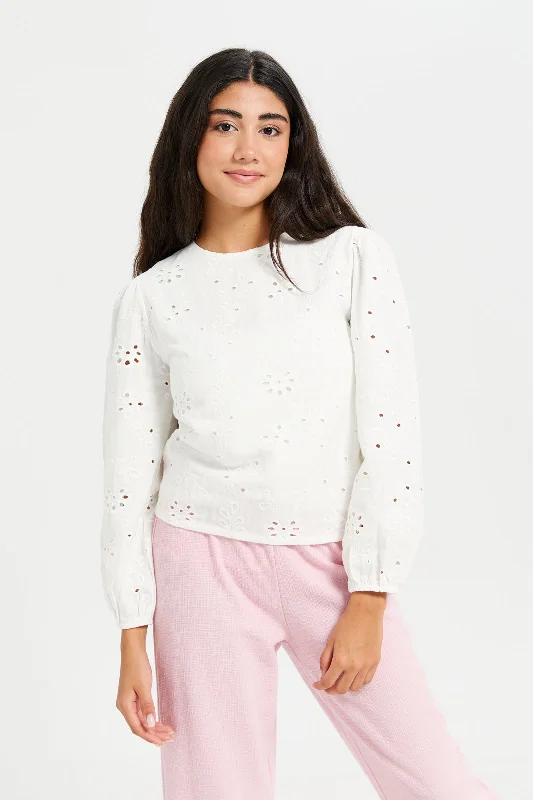 Senior Girls Cream Embroidered Blouse