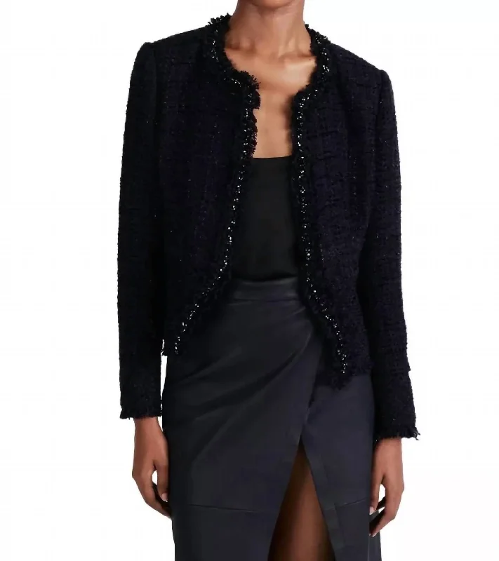 Elizabeth Peplum Jacket In Black/navy Blazer Jacket Style