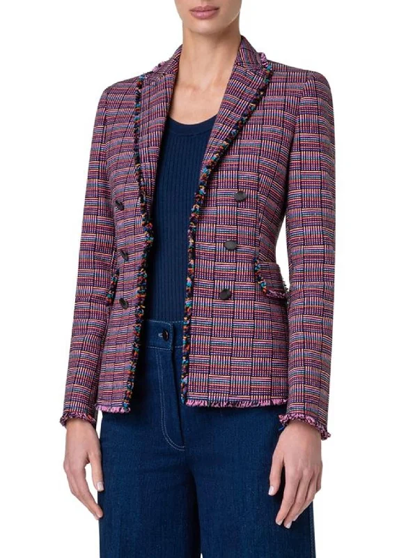 Double Breasted Grid Check Jacket In Multi Casual Blazer Look