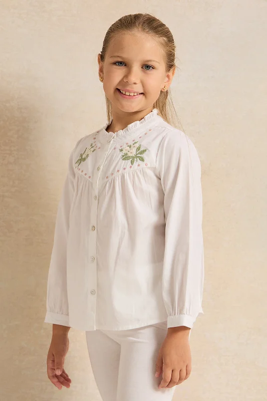 Girls Cream Embroidered Blouse