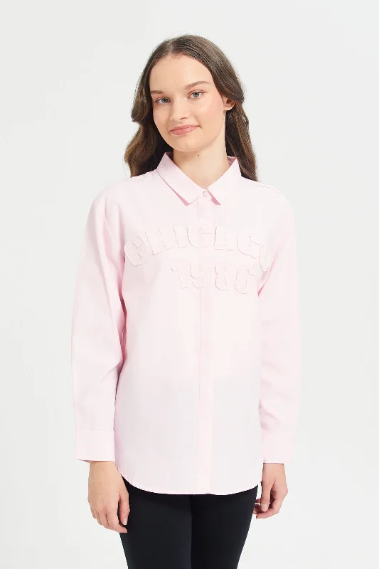 Senior Girls Pink Oxford Shirts With Applique