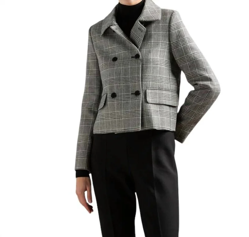 Facella Double Breasted Plaid Jacket In White/black Double-breasted Blazer Jacket