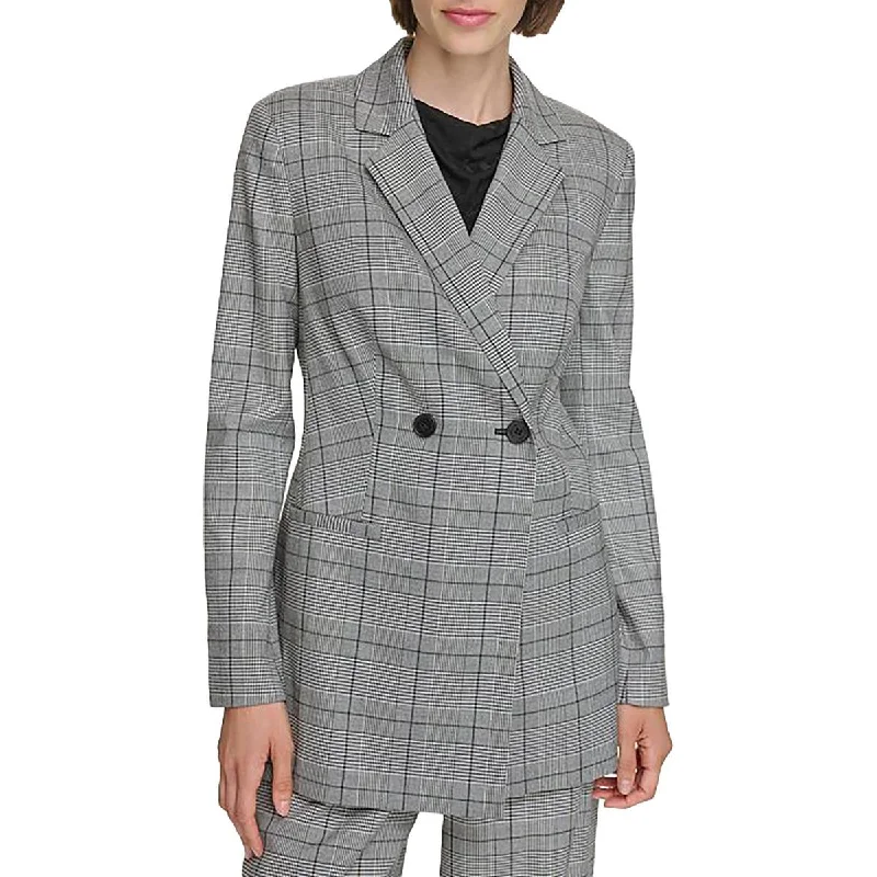 Womens Woven Plaid One-Button Blazer Printed Blazers for Women