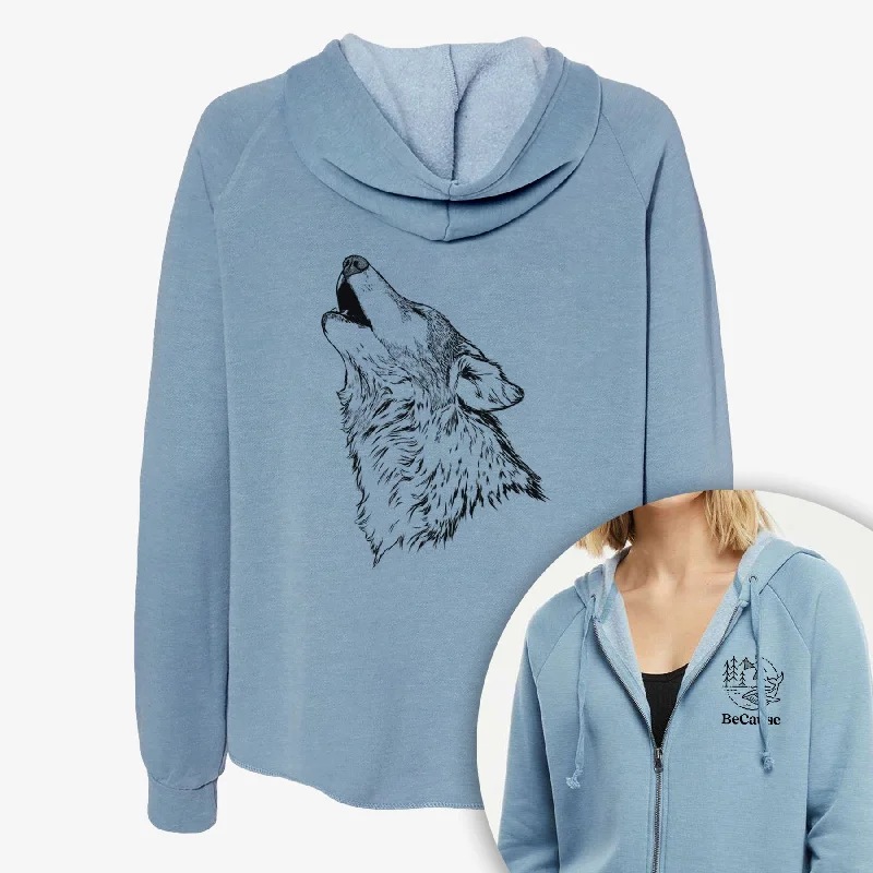 Canis lupus - Grey Wolf Howling - Women's Cali Wave Zip-Up Sweatshirt Soft Hoodies for Women