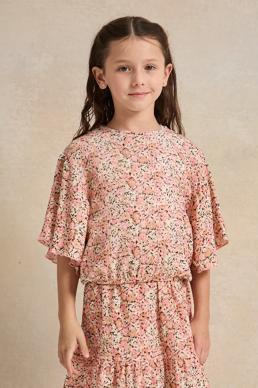 Girls Pink Ditsy Floral Print Blouse