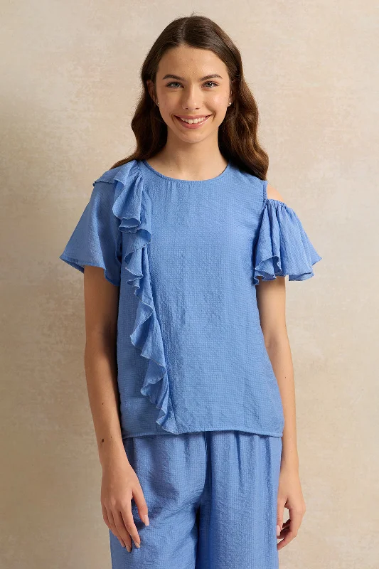 Senior Girls Blue Embellished Blouse