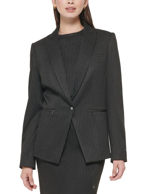 Womens Pinstripe Office One-Button Blazer Slim Fit Blazer Jacket