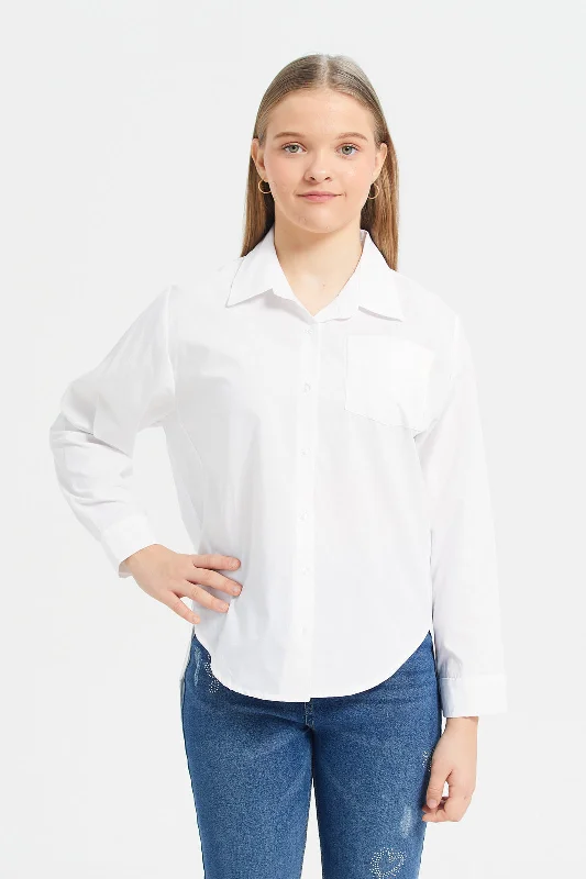 Senior Girls White Basic Plain Shirt Blouse