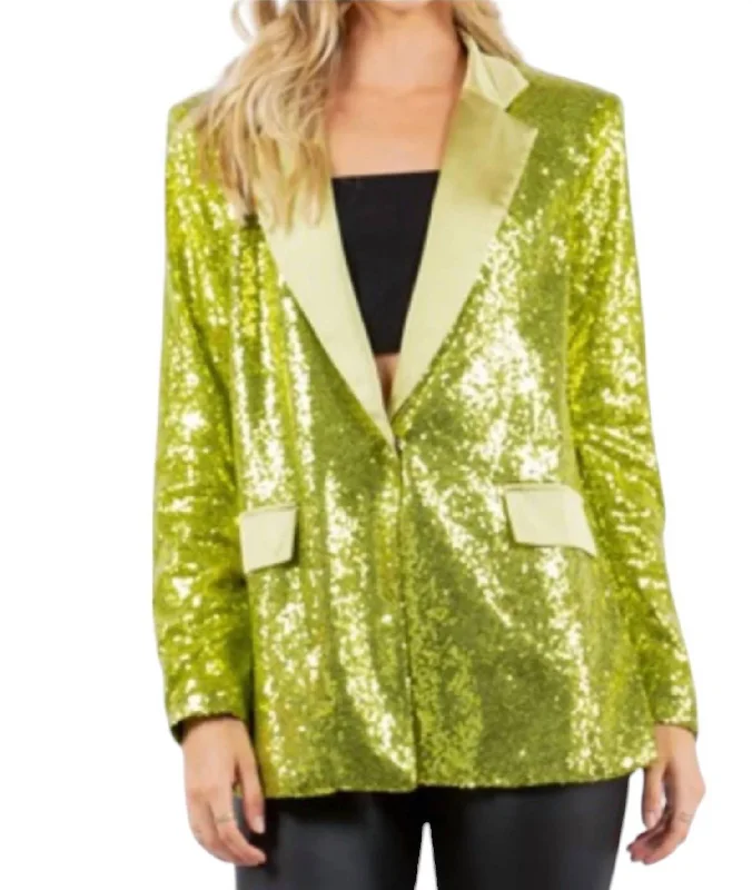 Oversized Sequin Blazer In Lime Green Slim Fit Blazer