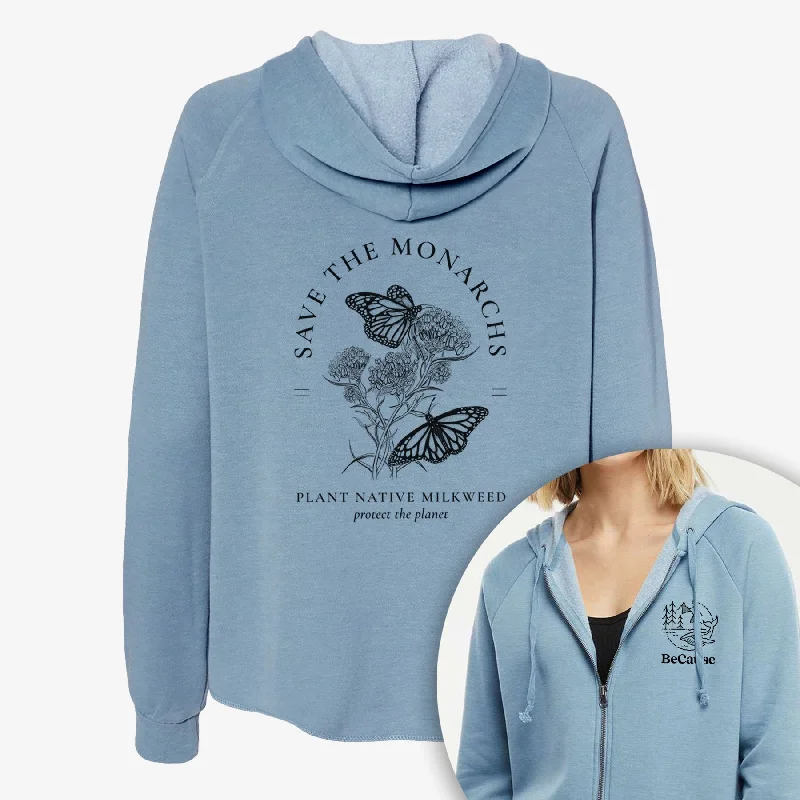 Save the Monarchs - Plant Native Milkweed - Women's Cali Wave Zip-Up Sweatshirt Casual Hoodie Sweatshirt Wear