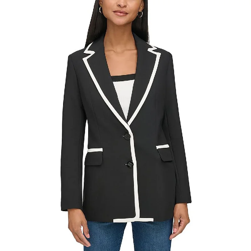 Womens Woven Contrast Trim Two-Button Blazer Slim Fit Blazer