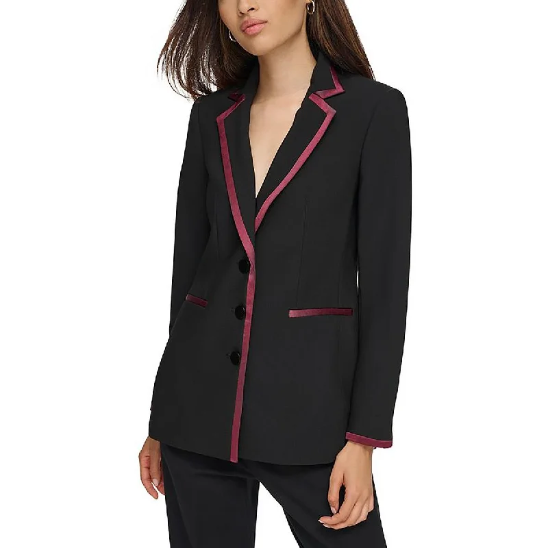 Womens Tuxedo Contrast Trim Double-Breasted Blazer Chic Office Blazer