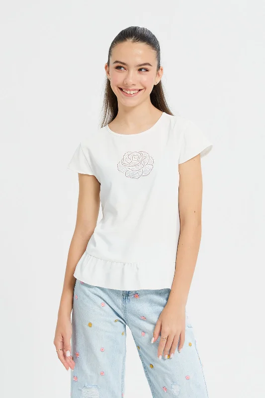 Senior Girls White Embellished Top