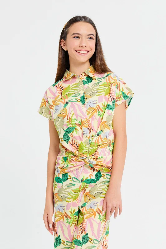 Senior Girls Yellow Tropical Front Tie Top