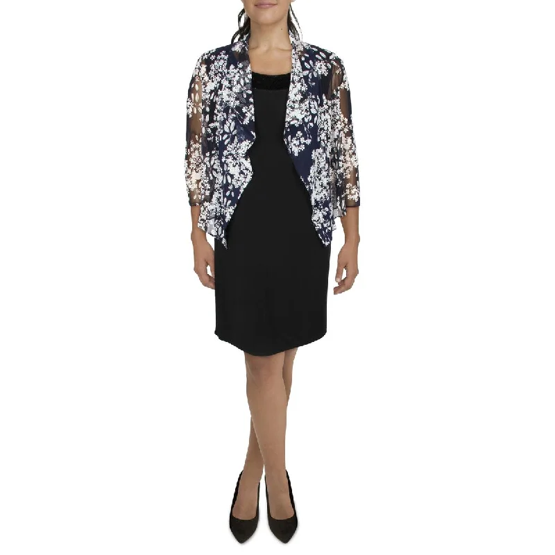 Petites Womens Mesh Printed Collarless Blazer Chic Double-breasted Blazer