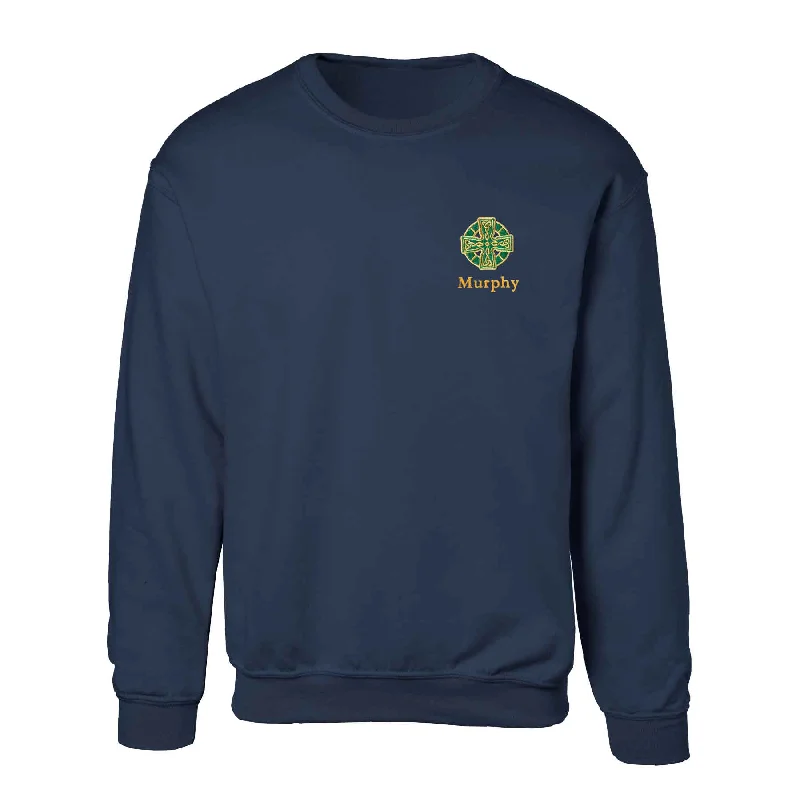 Celtic Cross Embroidered Personalized Sweatshirt- Navy Hoodie with Drawstrings