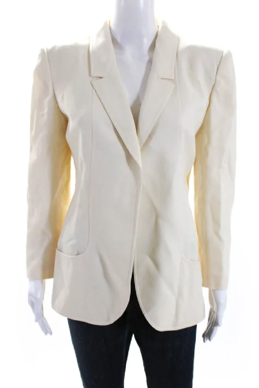 Valentino Boutique Women's Long Sleeves Lined Open Front Blazer Beige Elegant Office Blazer