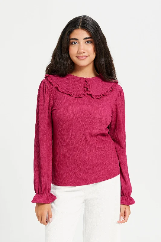 Senior Girls Burgundy Jacquard Top