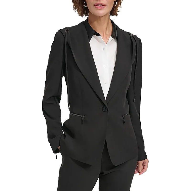 Womens Hooded Office One-Button Blazer Blazer with Lapel