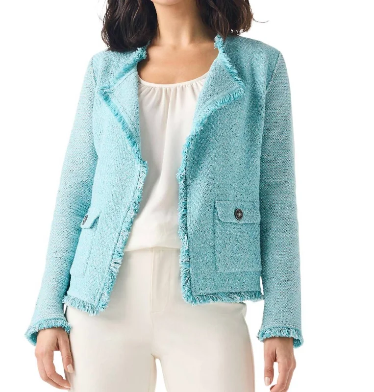 Fringe Mix Knit Pocket Jacket In River Women’s Business Blazer