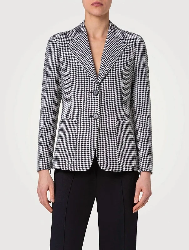 Houndstooth Single Breasted Wool Blazer In Black/cream Office Blazer Style