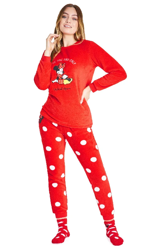 Disney Womens Pyjamas, Fleece Loungewear and Fluffy Minnie Gift Set Warm pajama sets