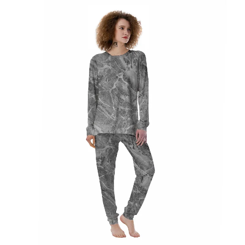 Marble Grey Print Women's Pajamas Hoodie pajama sets