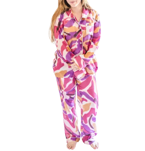 Myra Peri Tie-Dye Print Women's Nightwear Long Sleeve Shirt & Pajama Set Boho pajama sets