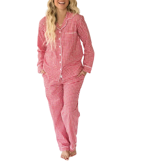 Myra Red Gingham Women's Long Sleeve Shirt & Pajama Set Floral pajama sets