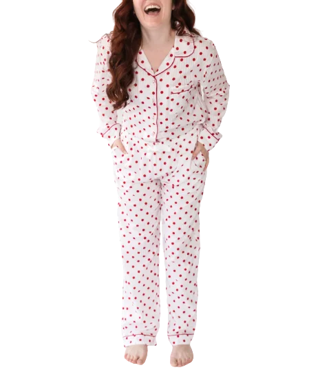 Myra Seersucker Dots Women's Long Sleeve Shirt & Pajama Set Fall pajama sets