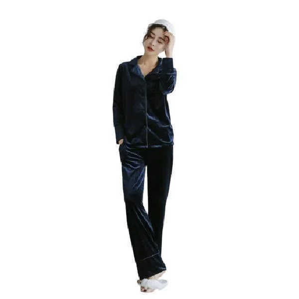 Winter Velvet Long Sleeved Shirt Pajama Set Homewear Pure Color Button Sleepwear For Women Petite pajama sets