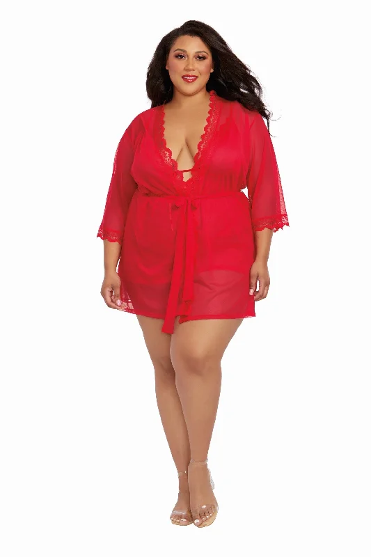 Women's Plus Size Stretch Mesh Chemise and Robe Set Trendy pajama sets for women