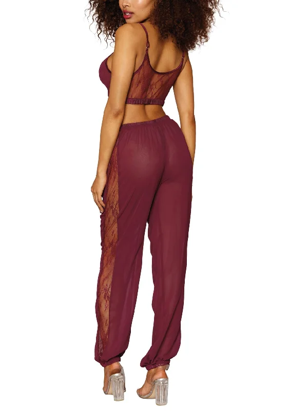 Women's Sheer Chiffon and Lace Pajama Pant Set Couple pajama sets