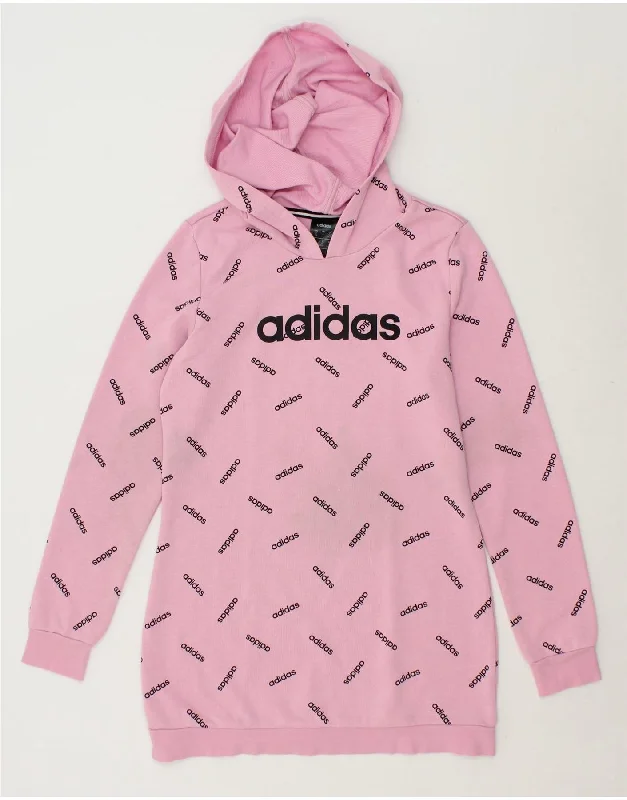 ADIDAS Womens Graphic Longline Hoodie Jumper UK 8/10 Small Pink Fleece sweaters