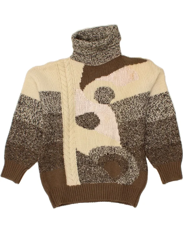 BARONI Womens Roll Neck Jumper Sweater UK 16 Large Beige Colourblock Wool Expensive sweaters