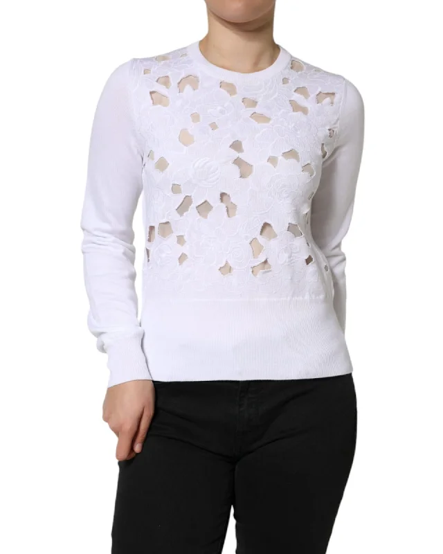 Dolce & Gabbana  Women's Floral-Embroidered Knit Sweater White Thermal insulation sweaters