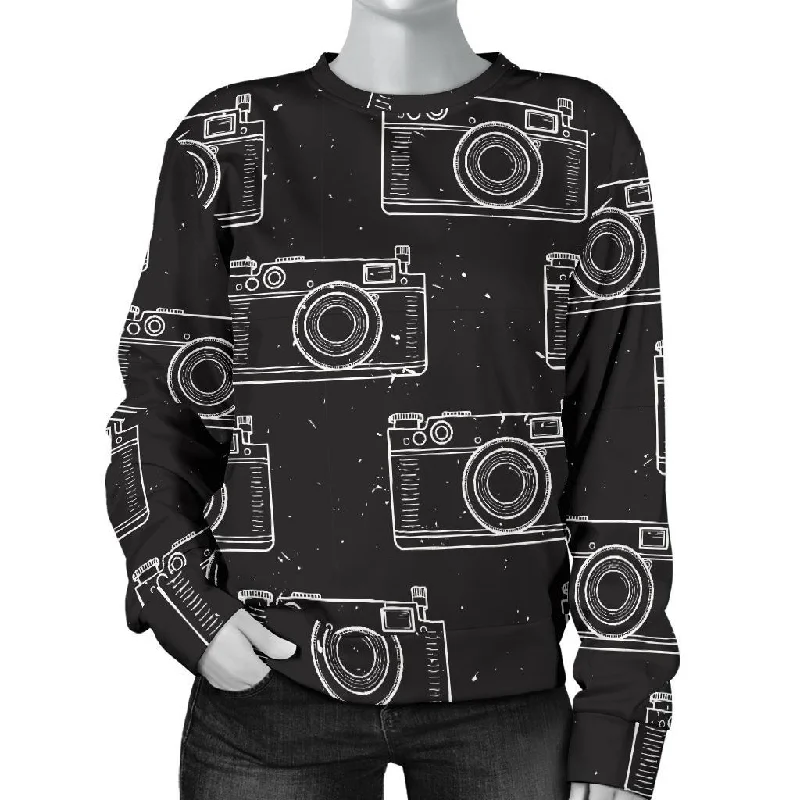 Black Camera Print Pattern Women's Sweatshirt Mohair sweaters