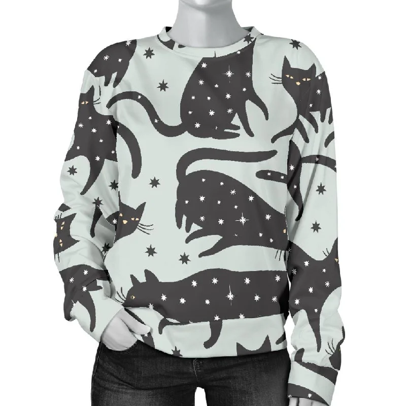 Black Cat Print Pattern Women's Sweatshirt Travel sweaters