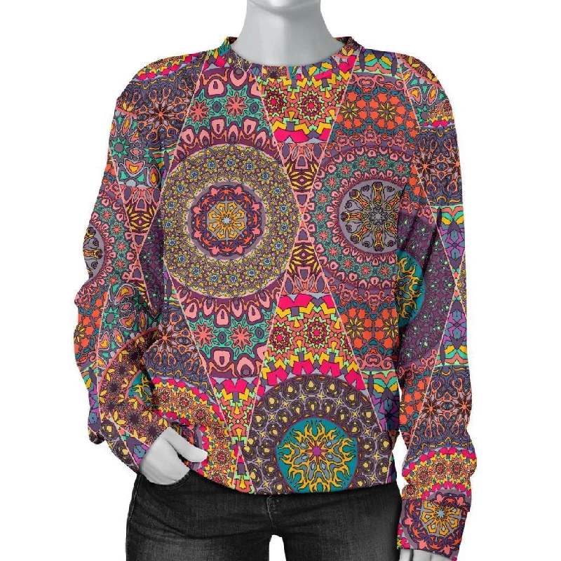 Bohemian Patchwork Pattern Print Women's Sweatshirt Work sweaters