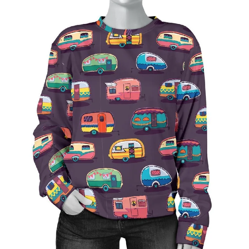 Camper Van Pattern Print Women's Sweatshirt Fashionable sweaters