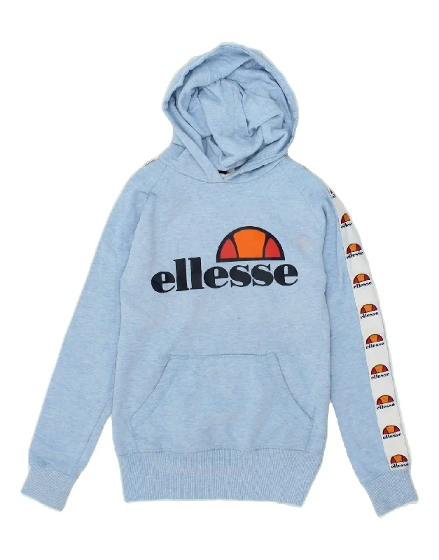 ELLESSE Womens Graphic Hoodie Jumper UK 4 XS Blue Colourblock Cotton Best sweaters for work