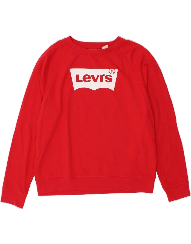 LEVI'S Womens Graphic Sweatshirt Jumper UK 16 Large Red Cotton Lightweight sweaters