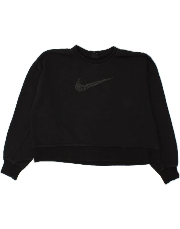 NIKE Womens Oversized Crop Sweatshirt Jumper UK 14 Medium Black Cotton Work sweaters